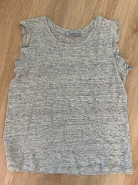 In2 by InCashmere 100% Linen Ruffle Sleeve Top Sz M Gray